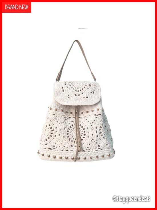 Handmade Crochet Backpack for Women Boho Rucksack Cotton Rope Adjustable Straps main image 4